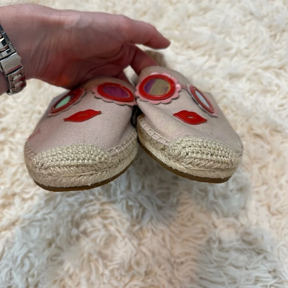 Kate Spade Grenada Glasses Espadrille Slip On Flats Size 7.5 Canvas Pale Vellum